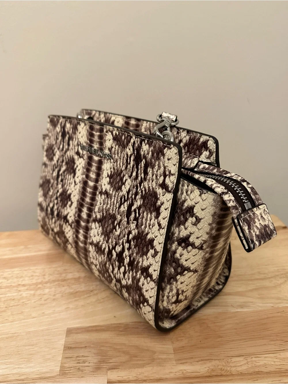 Michael Kors Brown and Cream Snake-Print Crossbody